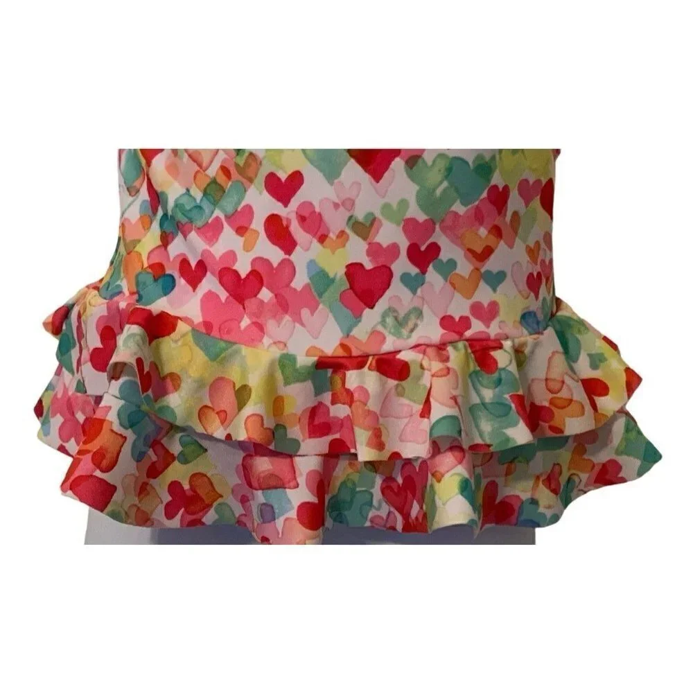 Kate Mack Girls Halter Top Swimwear Size 2T/2Y Ruffle Bottom Multicolor Hearts